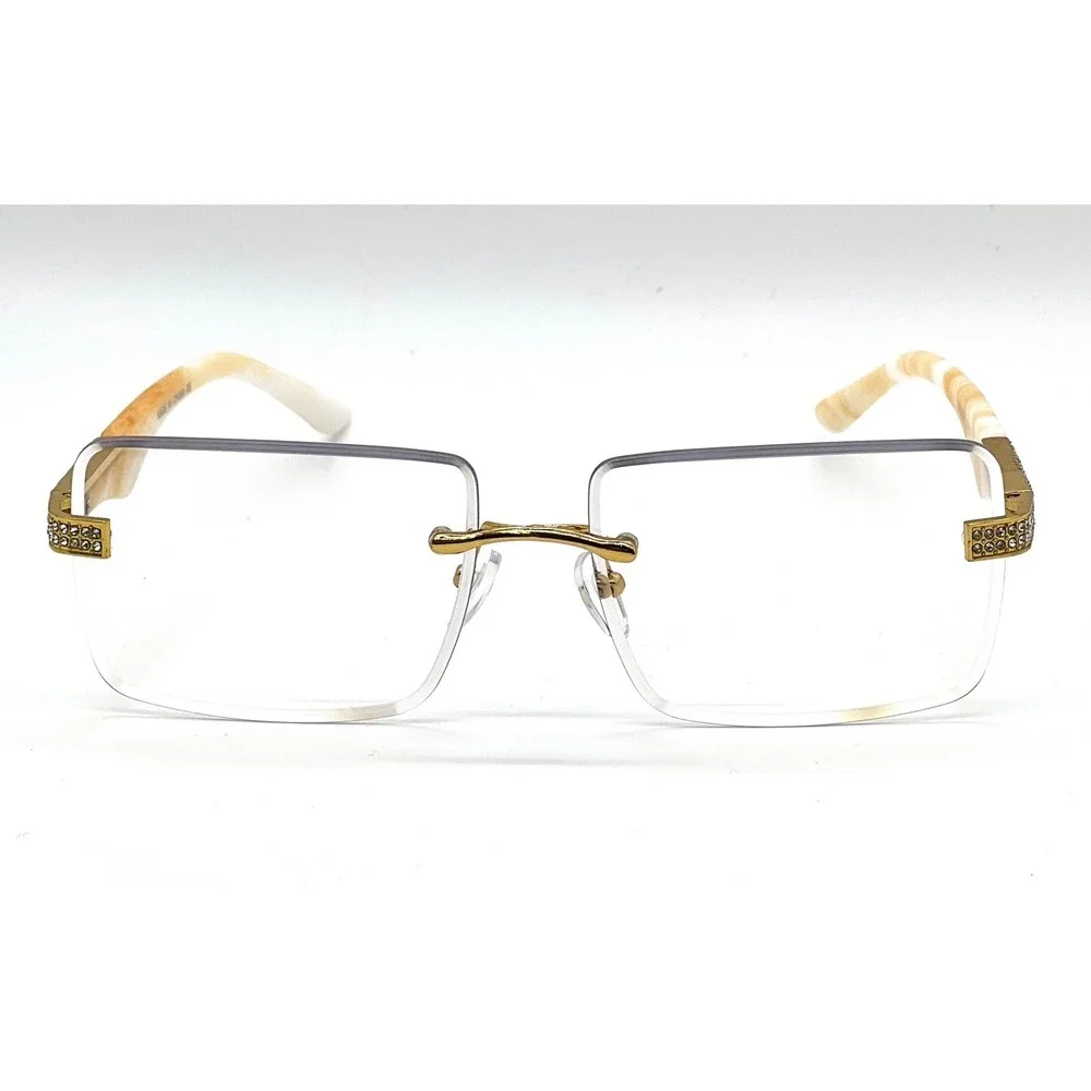 Men's Rimless ClearGradient Tint Marble Arm Gold Frame Hip Hop Luxury Sunglasses